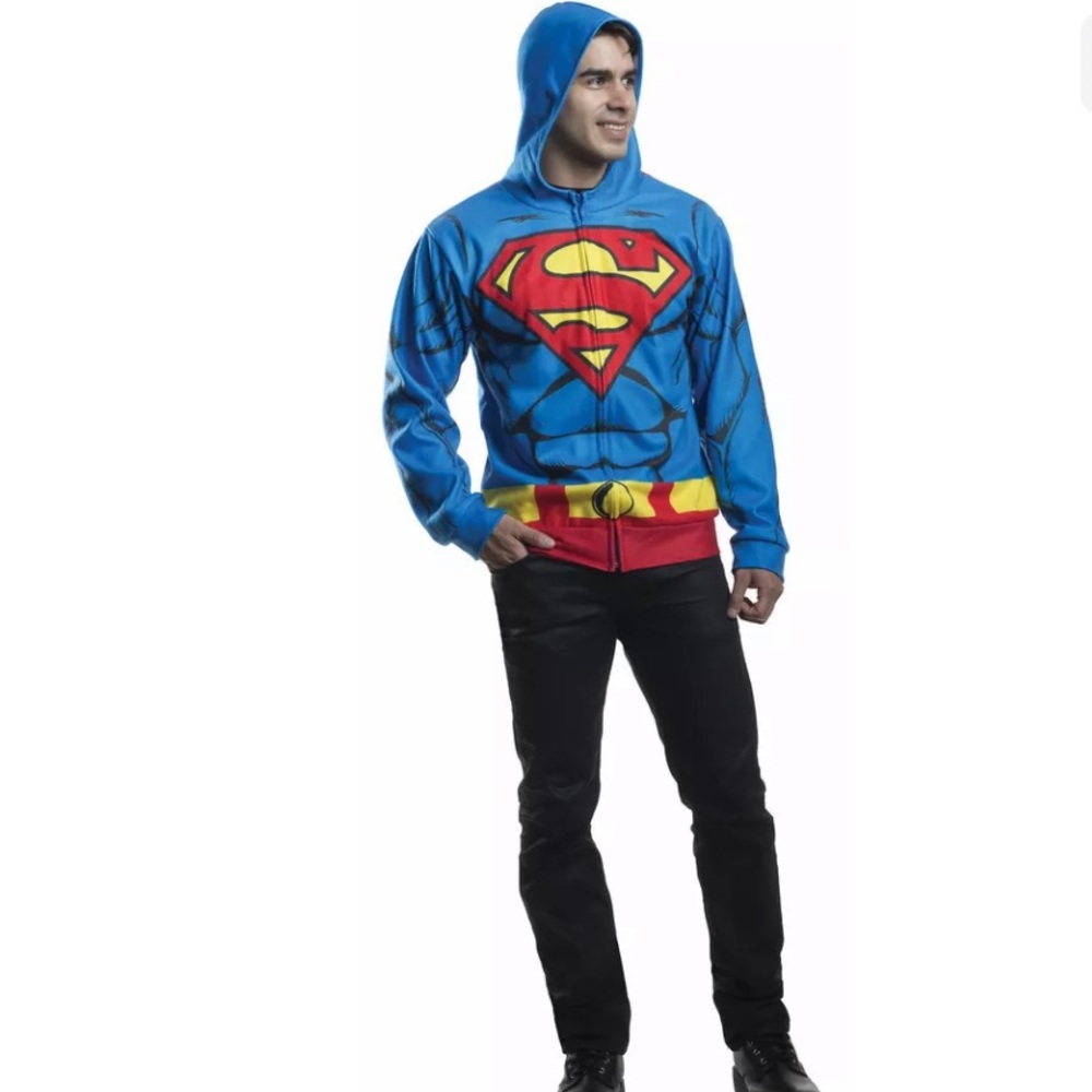 Superman Adult Mens Hoodie, Red/Blue, Rubies Printed Small Medium